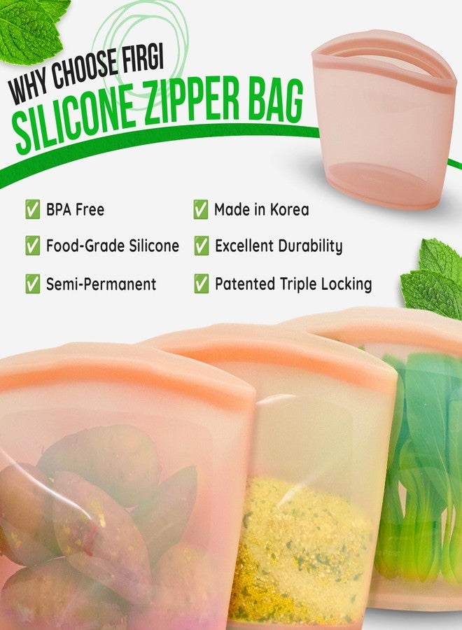 Firgi Premium Platinum Silicone Reusable Food Storage Bags 3-Pack (17 fl oz + 29 fl oz + 51 fl oz), Airtight Zip Lock Bags for Food, BPA-Free Silicone Freezer Bags, Brown - Image 3